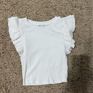 Zara White Ruffle Sleeve Top